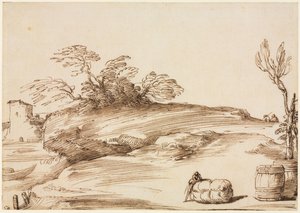 Landschap met een man leunend op een baal, ca. 1640