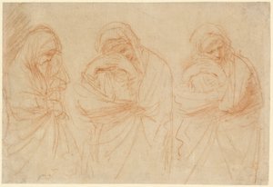 Madonna rouwend: Studies voor de graflegging van Christus door Guercino