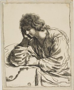 Sint Jan de Evangelist in meditatie door Guercino