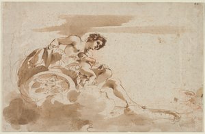 Venus en Cupido in een wagen