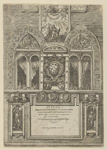 Gevel van het Palazzo del Senato in Bologna met de pauselijke wapens in het midden, 1598