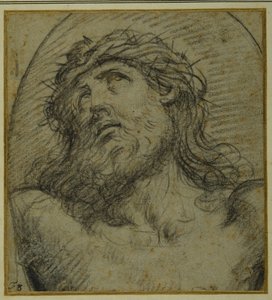 Hoofd en schouders van de levende gekruisigde Christus