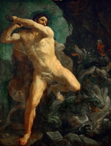 Hercules die de Hydra van Lerna doodt