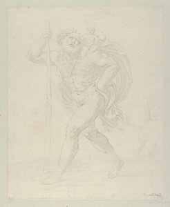 Sint Christoffel loopt met het kind Christus op zijn linkerschouder, tegenpro... door Guido Reni