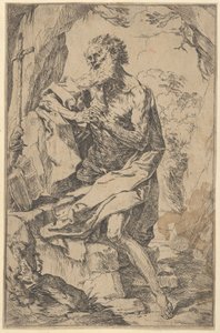 Sint Hiëronymus knielend op een rots voor een kruis en een open boek door Guido Reni