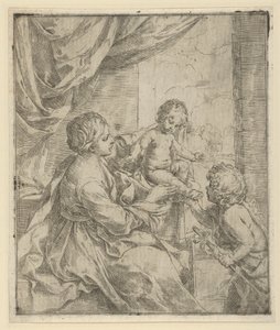 De Maagd en het Kind aan een tafel met de jonge Johannes de Doper, ca. 1600-1640 door Guido Reni