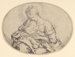 De Maagd met het kind Christus, een ovale compositie, ca. 1600-1640 door Guido Reni