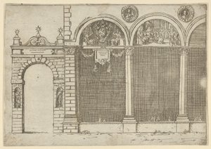 De arcade van het paleis van de Aartsbisschop van Bologna met tijdelijke decoraties voor de e..., 1598