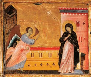 Aankondiging, (detail) door Guido da Siena