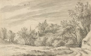 Dorpspad met kerktoren in de verte