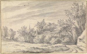 Dorpstraat met kerktoren in de verte door Guillam Dubois