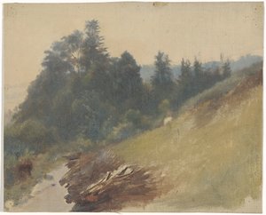 Berghelling met dennen door Guillaume Anne van der Brugghen