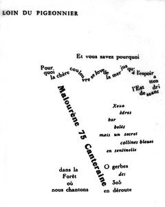 Calligram door Guillaume Apollinaire (1880-1918): “” Ver van de duiventil””