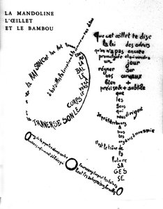 Calligram door Guillaume Apollinaire (1880-1918): “De mandoline, de anjer en de bamboe””