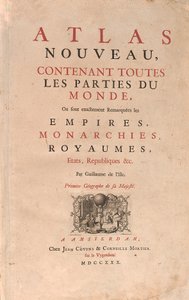 Atlas die de wereld draagt, in een geografiewinkel door Guillaume Delisle