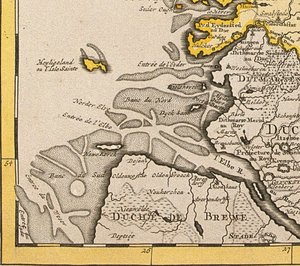 Detail van Helgoland van een kaart van Denemarken, 1730
