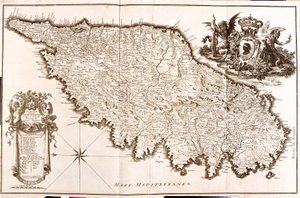 Kaart van Corsica (Frankrijk) (ets) door Guillaume Delisle