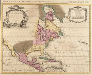 Kaart van Noord-Amerika (Groenland, Canada, VS, Mexico en de Caraïbische eilanden: Cuba, Haïti, Jamaica, West-Indië) (ets)
