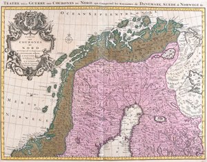 Kaart van de Noordse landen, koninkrijken Denemarken, Zweden en Noorwegen