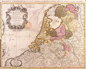 Kaart van de Verenigde Provincies van Nederland (ets) door Guillaume Delisle