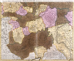 Kaart van het zuidelijke deel van het grote vorstendom Moskou (Rusland) (ets) door Guillaume Delisle