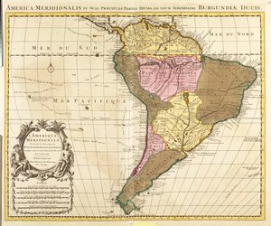 Panama, Argentinië, Bolivia, Brazilië, Chili, Colombia, Ecuador, Frans Guyana, Guyana, Paraguay, Peru, Suriname, Uruguay, Venezuela. door Guillaume Delisle
