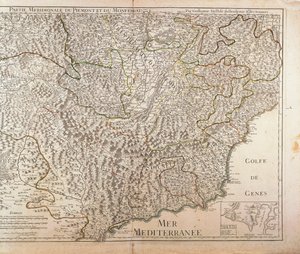 Zuidelijke Piemonte Regio, Monferrato en Westelijke Ligurië Regio. Kaart door Guillaume de l