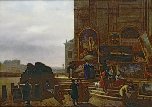 Schilderijen verkopen buiten het Institut de France, 1837 door Guillaume Frederic Ronmy
