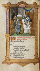 Gedrukt Getijdenboek (Gebruik van Rome): fol. 11v, Oktober kalenderpagina door Guillaume Le Rouge