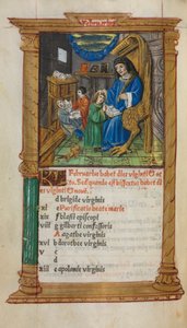 Gedrukt getijdenboek (gebruik van Rome): fol. 3v, illustratie van de februarikalender door Guillaume Le Rouge