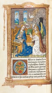 Gedrukt Getijdenboek (Gebruik van Rome): fol. 60v, De Aankondiging door Guillaume Le Rouge