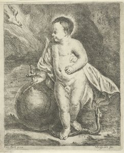 Christuskind met wereldbol en slang door Guillaume Pierre Mensaert