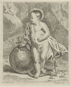 Christuskind met wereldbol en slang door Guillaume Pierre Mensaert