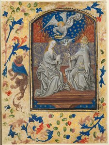 Blad uit een Getijdenboek: Maagd en Kind op de troon, ca. 1470-1480