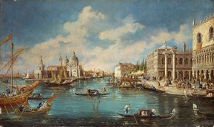 Salute kerk gezien vanaf Riva degli Schiavoni, door Giuseppe Ponga, olieverf op doek