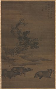 Herderjongens en Buffels in Landschap door Guo Min