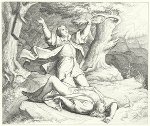 Alexis, vriend van Maarten Luther, nadat hij door de bliksem is getroffen tijdens hun reizen, 1505