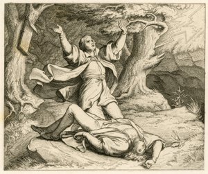 Maarten Luther en zijn vriend Alexis (misschien was dat zijn naam) gingen wandelen en er was een onweersbui. Alexis werd door de bliksem getroffen en stierf door Gustav Ferdinand Leopold Konig