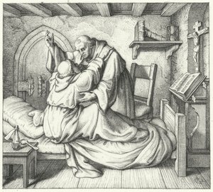 Maarten Luther wordt getroost door een medemonnik tijdens zijn geestelijke kwelling in het klooster door Gustav Ferdinand Leopold Konig