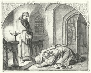 Maarten Luther met de koopman Hans Kohlhase door Gustav Ferdinand Leopold Konig