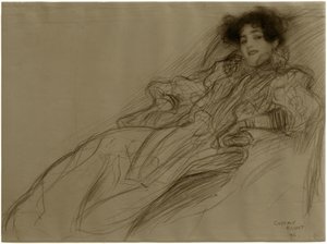 Jonge dame in fauteuil door Gustav Klimt