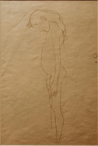 Naakt meisje met gebogen hoofd naar links door Gustav Klimt
