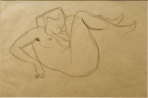 Hurkend naakt meisje met opgetrokken knieën (studie) door Gustav Klimt