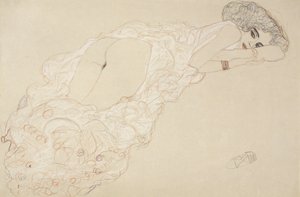 Liggende Naakt op Haar Buik en Naar Rechts Kijken, 1910 door Gustav Klimt