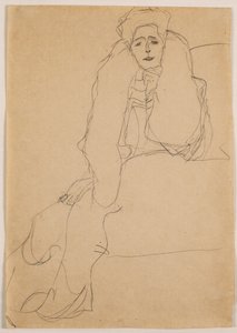 Zittend naar links, het bovenlichaam voorovergebogen; Sitzend nach links, den Oberkorper nach vorne, die Linke aufgestutzt, 1904-1905