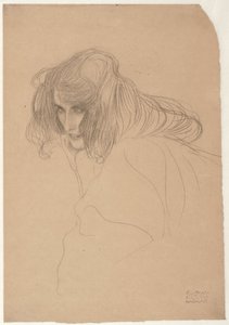 Studie van een vrouwenhoofd in driekwart profiel, Studie voor Onkuisheid in de Beethoven Frieze, ca. 1901-1902 door Gustav Klimt