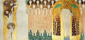 De Beethovenfries, Detail: De Kunsten, Koor van het Paradijs, Omhelzing, 1902 door Gustav Klimt