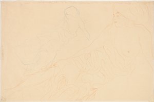 Twee studies van een liggende vrouw, 1913 door Gustav Klimt