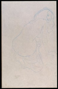 Vrouw leunend naar rechts met lang haar, ca. 1910-11 door Gustav Klimt