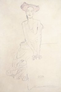 Jonge vrouw, steunend op haar handen door Gustav Klimt